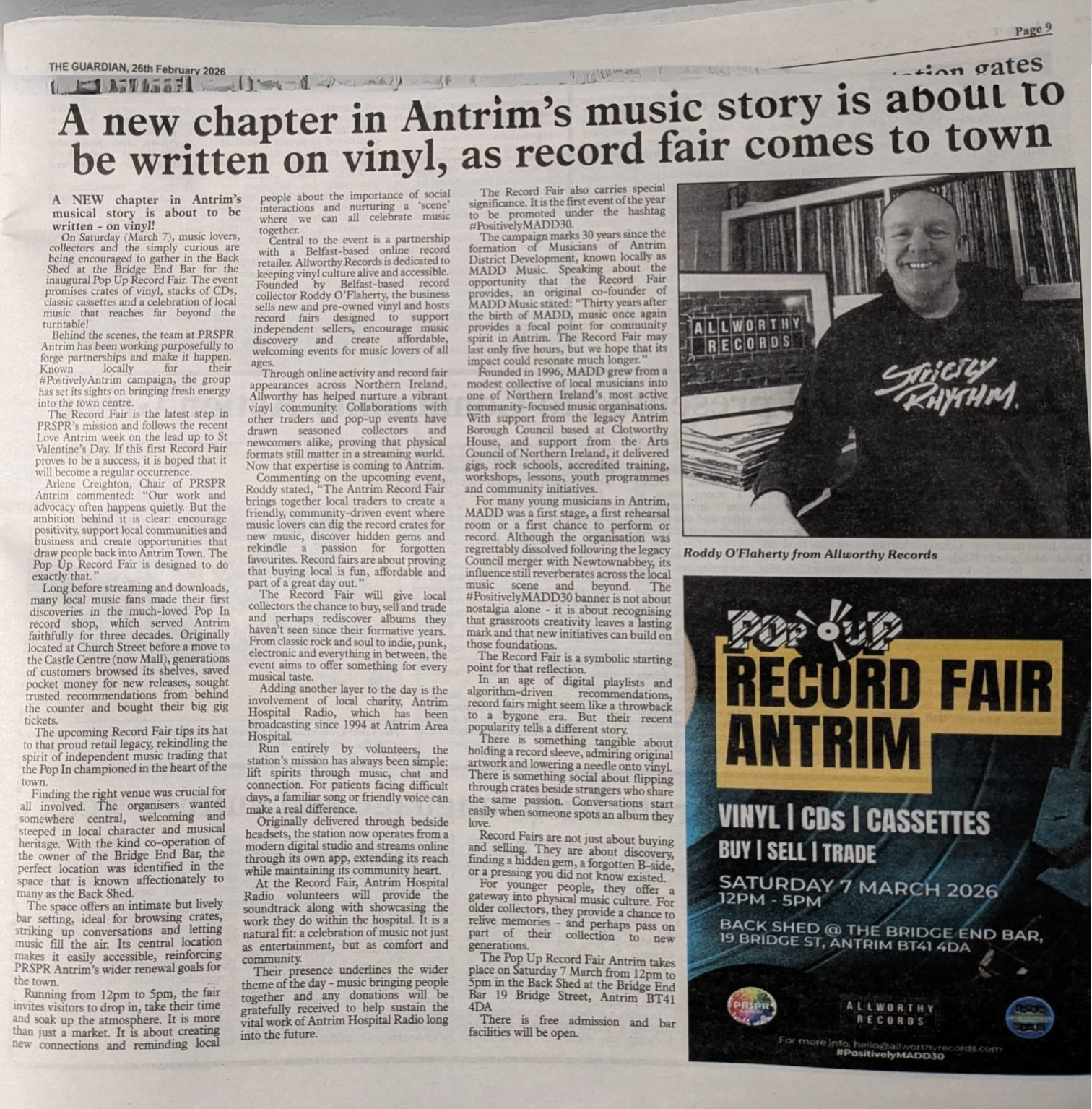 Allworthy Records Featured in the Antrim Guardian
