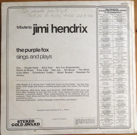 The Purple Fox : Tribute To Jimi Hendrix (LP, Album, Wes)