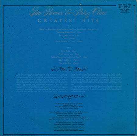 Jim Reeves & Patsy Cline : Greatest Hits (LP, Comp)