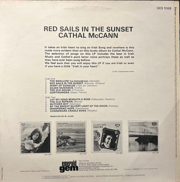 Cathal McCann : Red Sails In The Sunset (LP, Album)