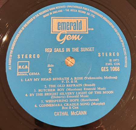 Cathal McCann : Red Sails In The Sunset (LP, Album)