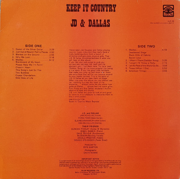 JD & Dallas : Keep It Country (LP)