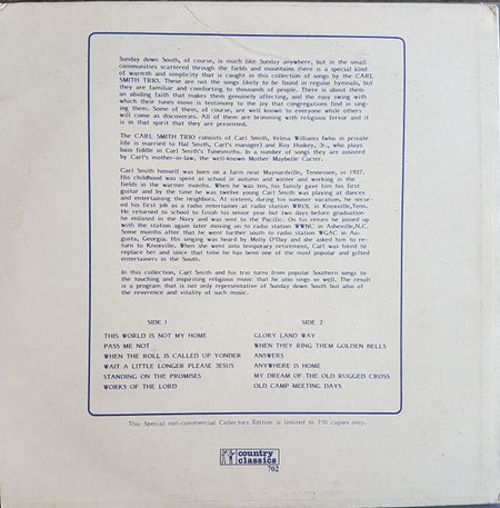 Carl Smith Trio : Sunday Down South  (LP, Mono, Ltd)