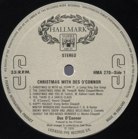 Des O'Connor : Christmas With Des O'Connor (LP, Album)
