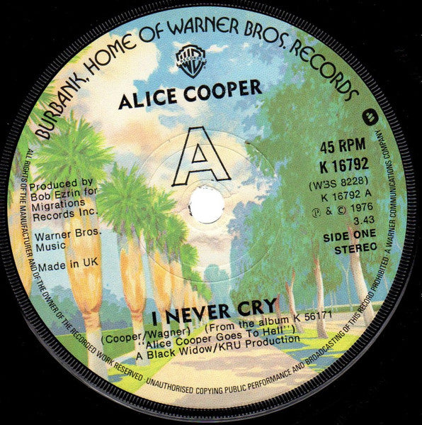 Alice Cooper (2) : I Never Cry (7", Single, Sol)