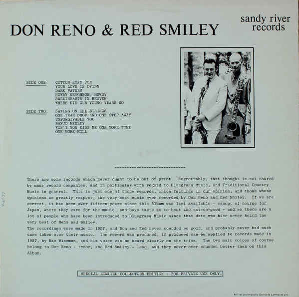 Reno And Smiley : Don Reno & Red Smiley (LP, Comp, Ltd)