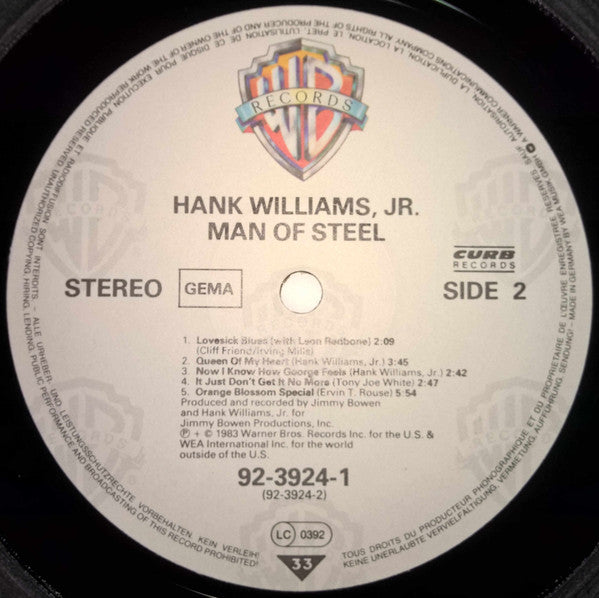 Hank Williams Jr. : Man Of Steel (LP, Album)