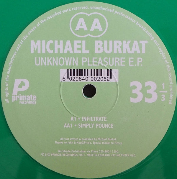 Michael Burkat : Unknown Pleasure E.P. (10", EP, Gre)
