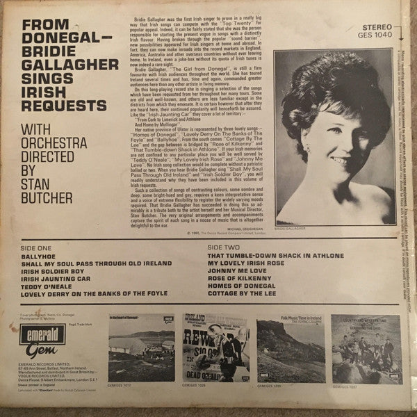 Bridie Gallagher : From Donegal - Bridie Gallagher Sings Irish Requests (LP, Album)