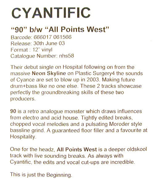 Cyantific : 90 b/w All Points West (12", Promo, W/Lbl, Sti)