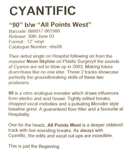 Cyantific : 90 b/w All Points West (12", Promo, W/Lbl, Sti)