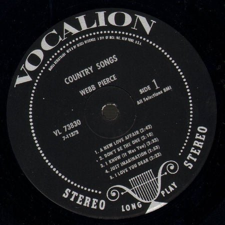 Webb Pierce : Country Songs (LP, Album, Comp, Glo)