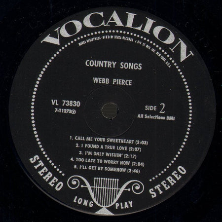 Webb Pierce : Country Songs (LP, Album, Comp, Glo)