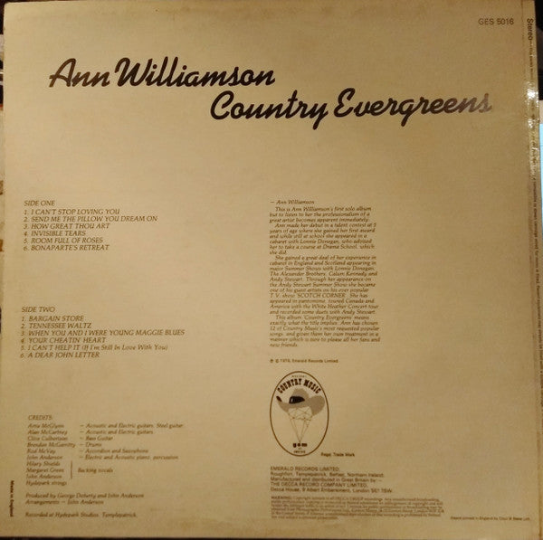Ann Williamson : Country Evergreens (LP, Album)