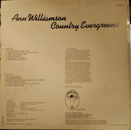 Ann Williamson : Country Evergreens (LP, Album)