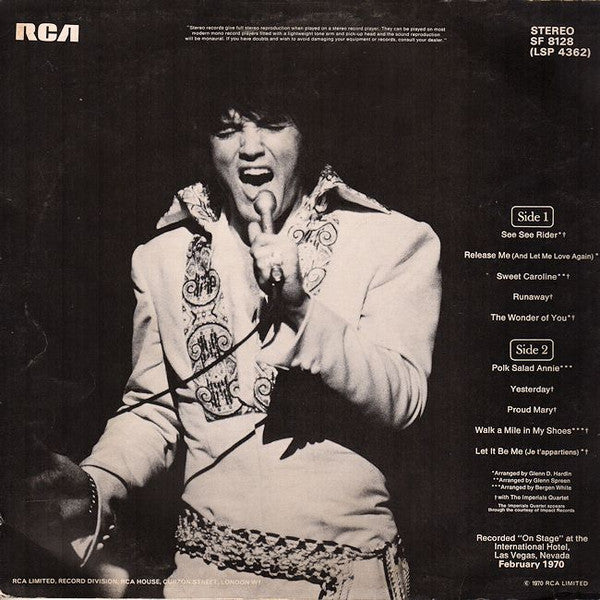 Elvis Presley : On Stage (LP, Album, Ora)