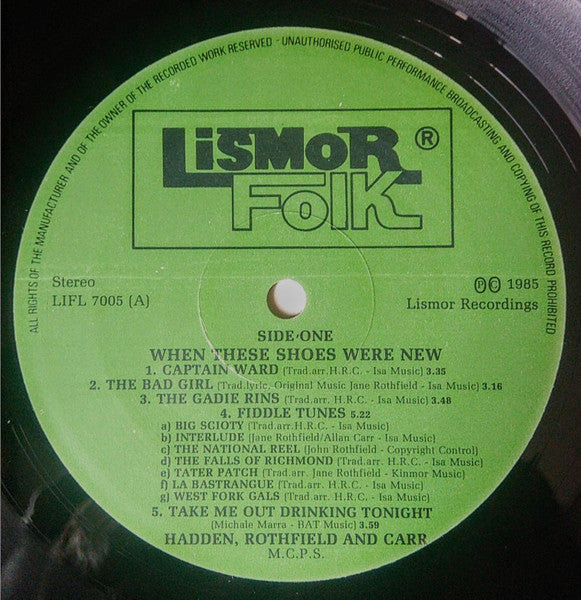 Martin Hadden, Jane Rothfield & Allan Carr (2) : When These Shoes Were New (LP, Album)