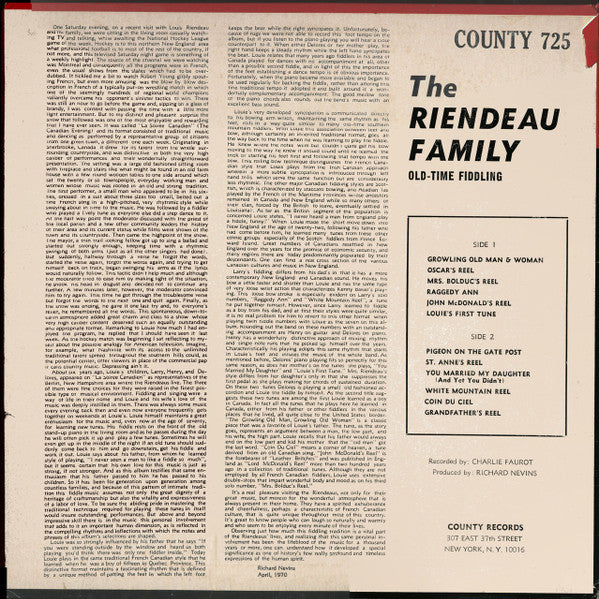 The Riendeau Family : Old Time Fiddling From Old New England (LP)
