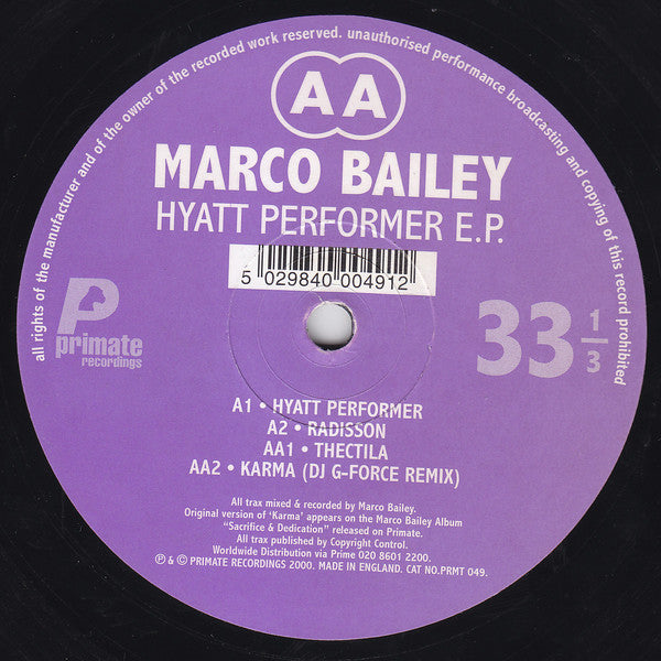 Marco Bailey : Hyatt Performer EP (12", EP)