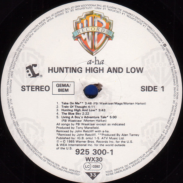 a-ha : Hunting High And Low (LP, Album)