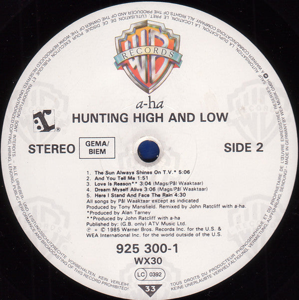 a-ha : Hunting High And Low (LP, Album)