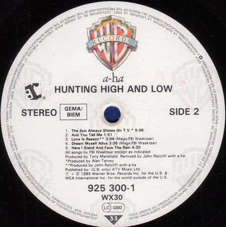 a-ha : Hunting High And Low (LP, Album)