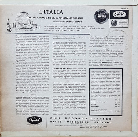 The Hollywood Bowl Symphony Orchestra Conducted By Carmen Dragon : L'Italia (LP)