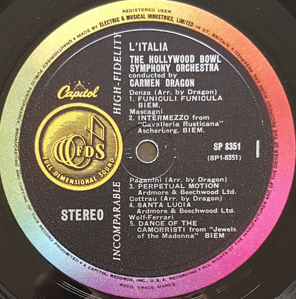 The Hollywood Bowl Symphony Orchestra Conducted By Carmen Dragon : L'Italia (LP)