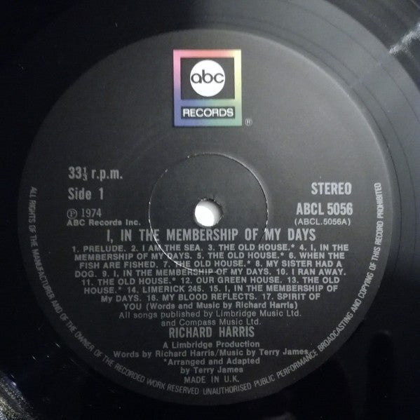 Richard Harris : I, In The Membership Of My Days (LP, Album, Gat)