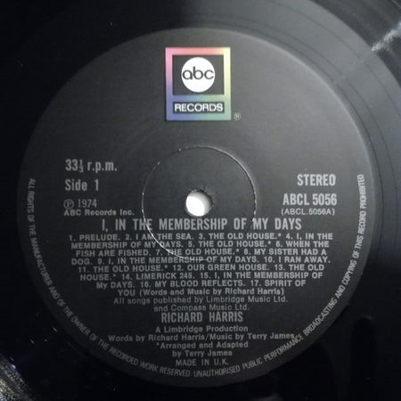 Richard Harris : I, In The Membership Of My Days (LP, Album, Gat)