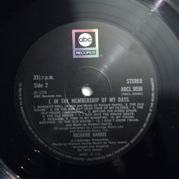 Richard Harris : I, In The Membership Of My Days (LP, Album, Gat)