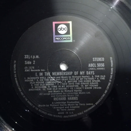 Richard Harris : I, In The Membership Of My Days (LP, Album, Gat)