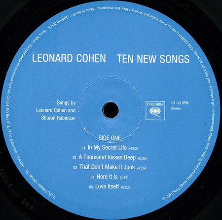 Leonard Cohen : Ten New Songs (LP, Album, RE, RM, 180)