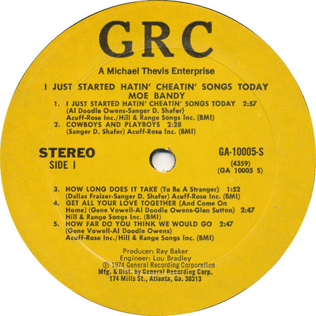Moe Bandy : I Just Started Hatin' Cheatin' Songs Today (LP, Album)