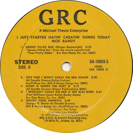 Moe Bandy : I Just Started Hatin' Cheatin' Songs Today (LP, Album)