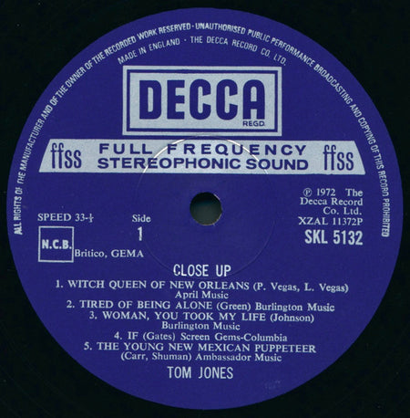 Tom Jones : Close Up (LP, Album, RP)