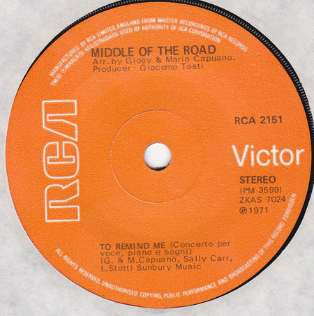 Middle Of The Road : Soley Soley (7", Single)