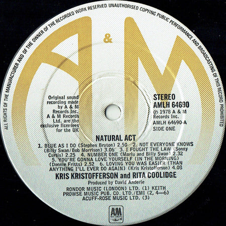 Kris Kristofferson & Rita Coolidge : Natural Act (LP, Album)