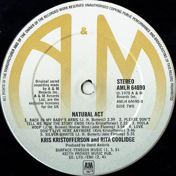 Kris Kristofferson & Rita Coolidge : Natural Act (LP, Album)