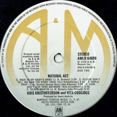 Kris Kristofferson & Rita Coolidge : Natural Act (LP, Album)