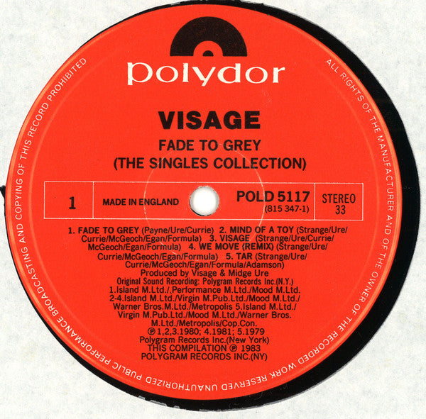 Visage : Fade To Grey (The Singles Collection)  (LP, Comp)
