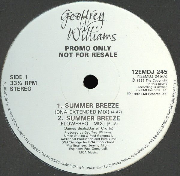 Geoffrey Williams : Summer Breeze (12", Promo)