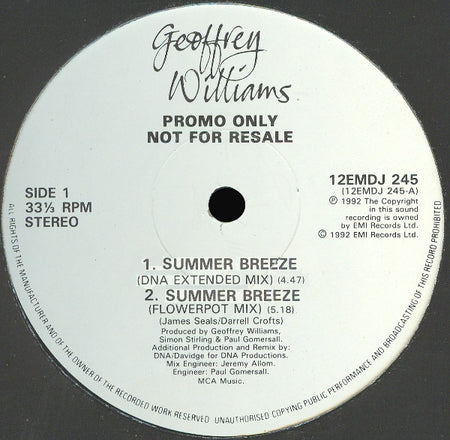 Geoffrey Williams : Summer Breeze (12", Promo)