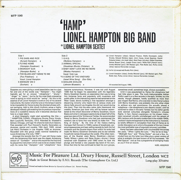 Lionel Hampton : Hamp (LP, Album, RE)
