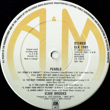 Elkie Brooks : Pearls (LP, Album, Comp, CBS)