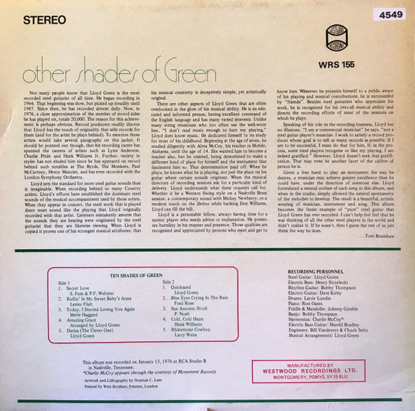 Lloyd Green : Ten Shades Of Green (LP, Album, RE)