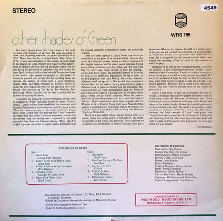 Lloyd Green : Ten Shades Of Green (LP, Album, RE)
