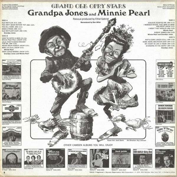Grandpa Jones, Minnie Pearl : Grand Ole Opry Stars (2xLP, Comp, RM)