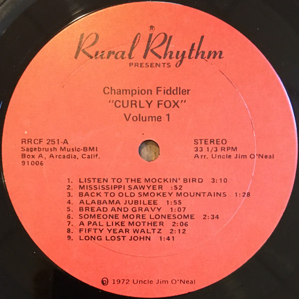 Curly Fox : Champion Fiddler Volume 1 (LP, Album)