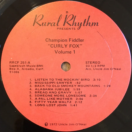 Curly Fox : Champion Fiddler Volume 1 (LP, Album)